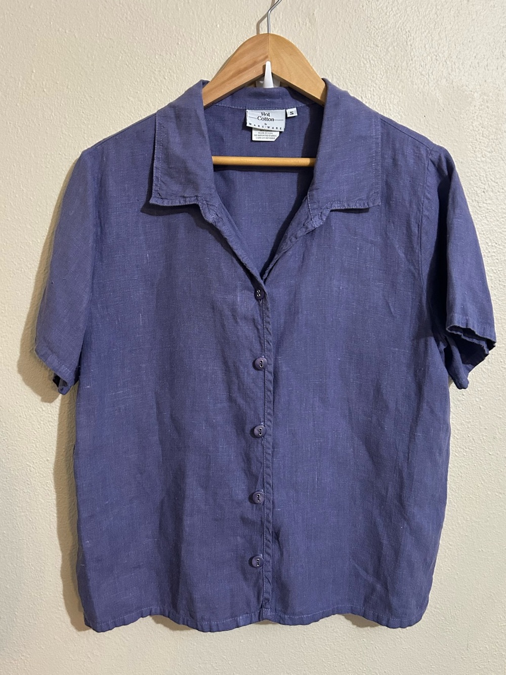 Hot Cotton Linen Button down Shirt Purple Size Small USA Made